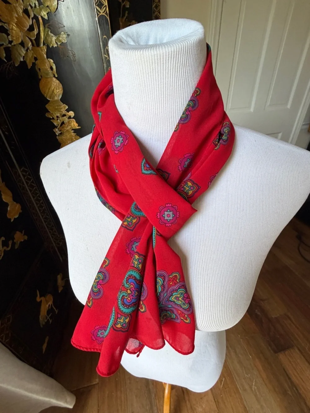 Liz Claiborne Red Paisley Silk-Blend Scarf